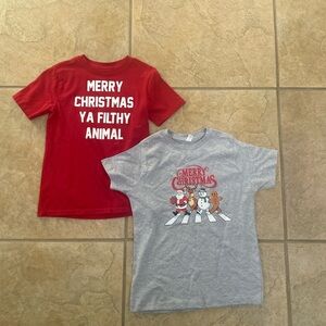 Girls Christmas Graphic T-Shirts bundle - Red and Gray
